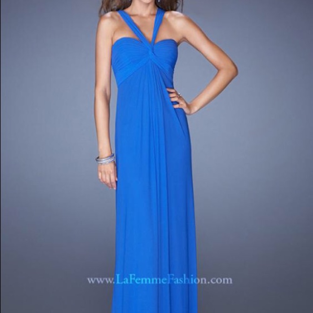La Femme Jersey Net Prom Dress